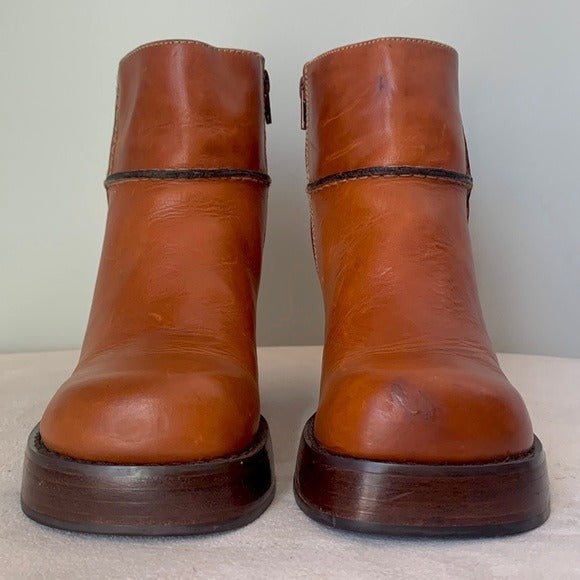 FRYE Vintage Y2K Villager Zip Platform Chunky Square Toe Ankle Bootie Boots - Botablu