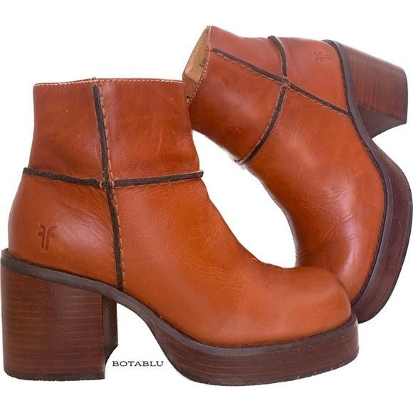 FRYE Vintage Y2K Villager Zip Platform Chunky Square Toe Ankle Bootie Boots - Botablu