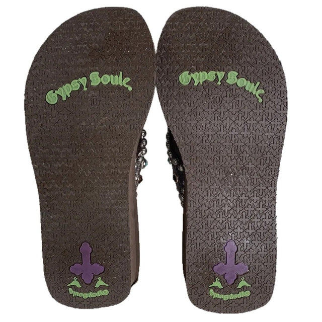 GYPSY SOULE Swarovski Crystal Western Platform Wedge Flip Flop Sandals - Botablu