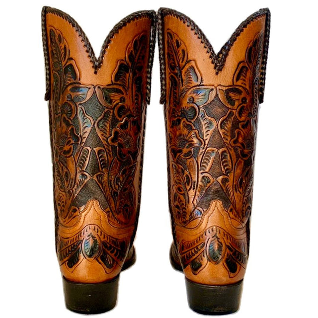 Handmade Hand Tooled Brown Leather Cowboy Western Boots - Botablu