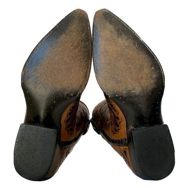 Handmade Hand Tooled Brown Leather Cowboy Western Boots - Botablu