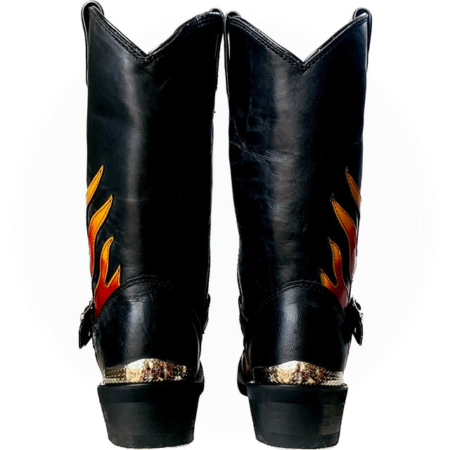 HARLEY-DAVIDSON Harness Flame Overlay Tall Leather Biker Moto Motorcycle Boots - Botablu