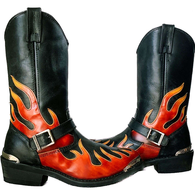 HARLEY-DAVIDSON Harness Flame Overlay Tall Leather Biker Moto Motorcycle Boots - Botablu