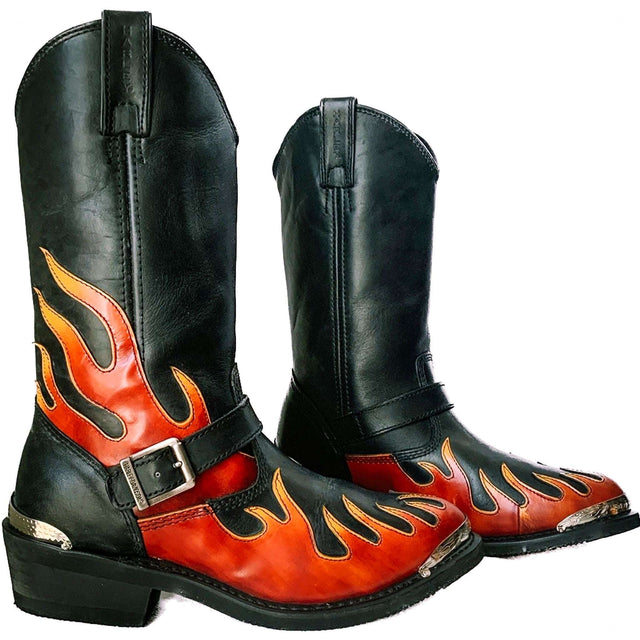 HARLEY-DAVIDSON Harness Flame Overlay Tall Leather Biker Moto Motorcycle Boots - Botablu