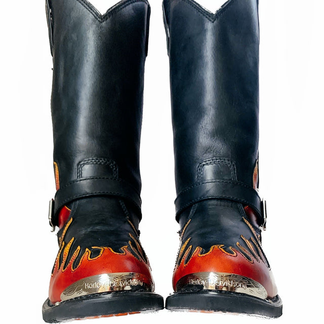 HARLEY-DAVIDSON Harness Flame Overlay Tall Leather Biker Moto Motorcycle Boots - Botablu