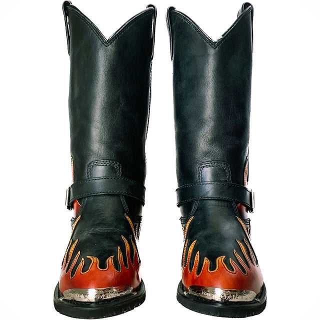 HARLEY-DAVIDSON Harness Flame Overlay Tall Leather Biker Moto Motorcycle Boots - Botablu