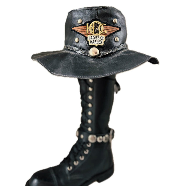 HARLEY DAVIDSON Patch Vintage Black Leather Cowboy Hat - Botablu
