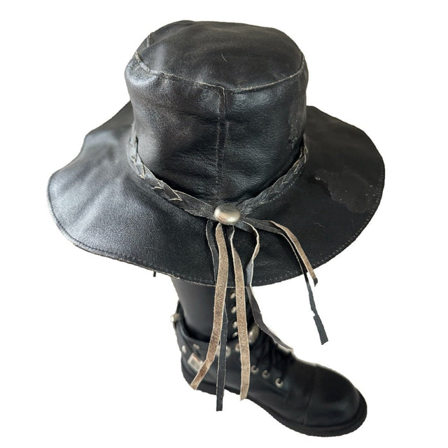 HARLEY DAVIDSON Patch Vintage Black Leather Cowboy Hat - Botablu