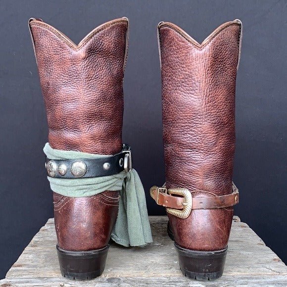 HARLEY-DAVIDSON Vintage Eagle Brown Lug Biker Moto Western Cowboy Boots - Botablu