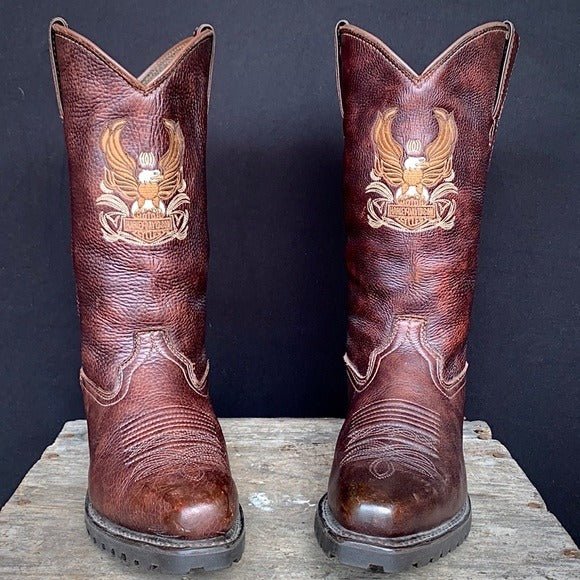 HARLEY-DAVIDSON Vintage Eagle Brown Lug Biker Moto Western Cowboy Boots - Botablu