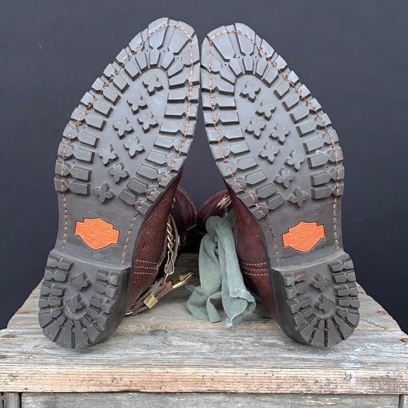 HARLEY-DAVIDSON Vintage Eagle Brown Lug Biker Moto Western Cowboy Boots - Botablu