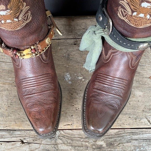 HARLEY-DAVIDSON Vintage Eagle Brown Lug Biker Moto Western Cowboy Boots - Botablu
