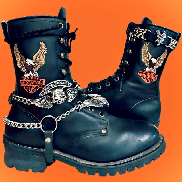 HARLEY-DAVIDSON Vintage Eagle Lace Up Biker Motorcycle Boots - Botablu