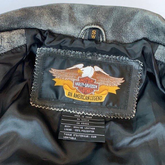 HARLEY-DAVIDSON Vintage Embossed Black Leather Lace Up Biker Moto Jacket - Botablu