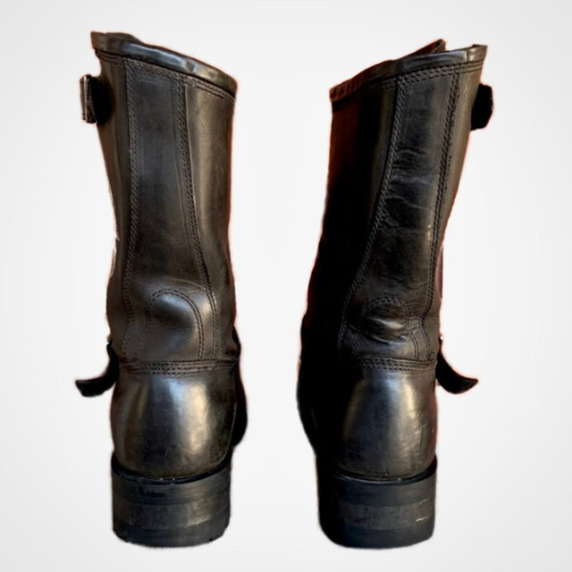 HARLEY-DAVIDSON Vintage Harness Buckle Black Leather Biker Moto Boots - Botablu