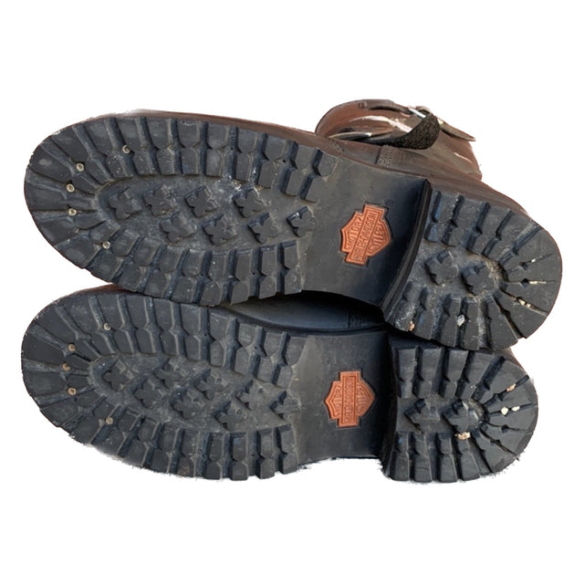 HARLEY-DAVIDSON Vintage Harness Buckle Black Leather Biker Moto Boots - Botablu