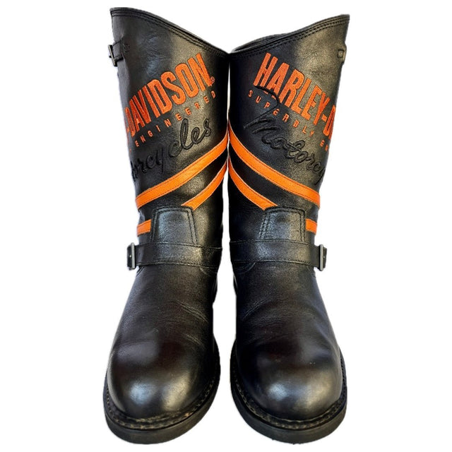 HARLEY-DAVIDSON Vintage Harness Buckle Tall Black Leather Biker Moto Motorcycle Boots - Botablu