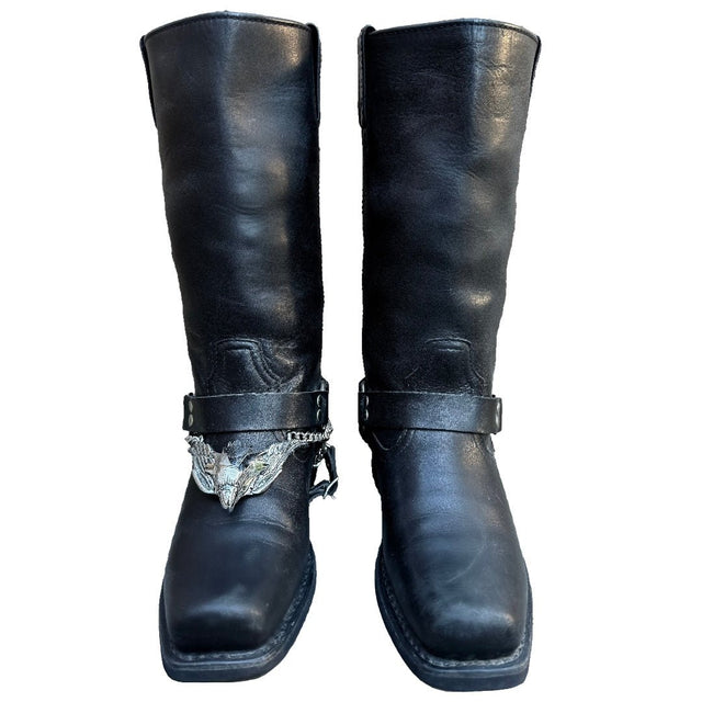HARLEY-DAVIDSON Vintage Harness Tall Black Biker Moto Motorcycle Boots - Botablu