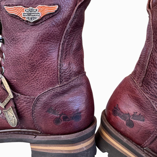 HARLEY-DAVIDSON Vintage Lace Up Brown Biker Boots - Botablu