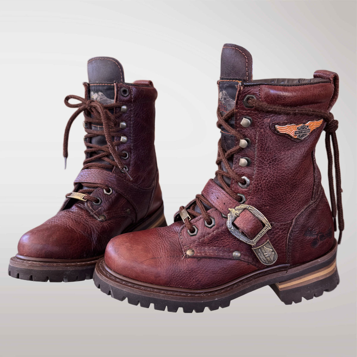 Harley-Davidson Lace Up Combat Biker Boots | Brown Leather  display picture 1