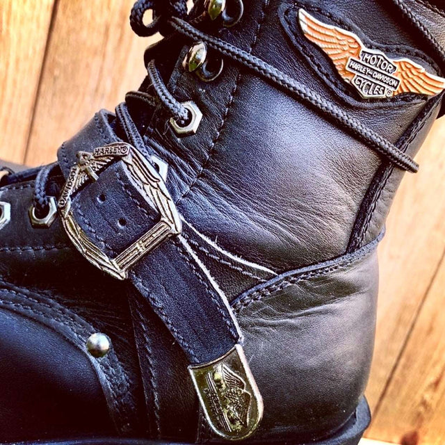 HARLEY-DAVIDSON Vintage Lace Up Chunky Lug Sole Black Combat Biker Moto Boots - Botablu