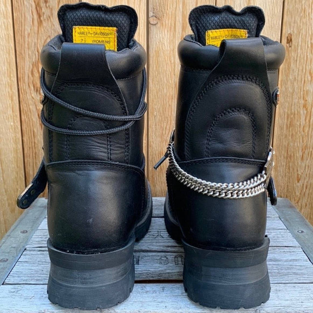 HARLEY-DAVIDSON Vintage Lace Up Chunky Lug Sole Black Combat Biker Moto Boots - Botablu