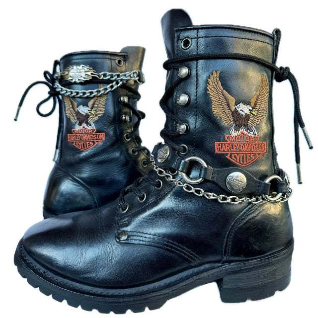 HARLEY-DAVIDSON Vintage Lace Up Eagle Biker Moto Boots - Botablu