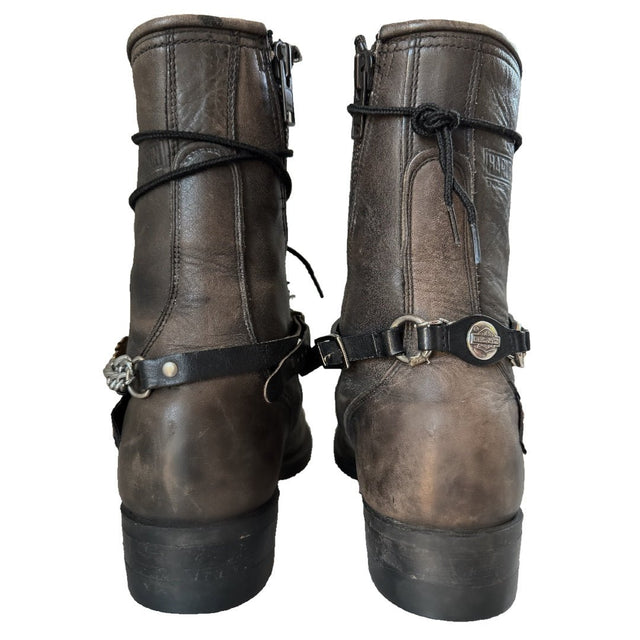 HARLEY-DAVIDSON Vintage Lace Up Zip Combat Moto Biker Ankle Boots - Botablu