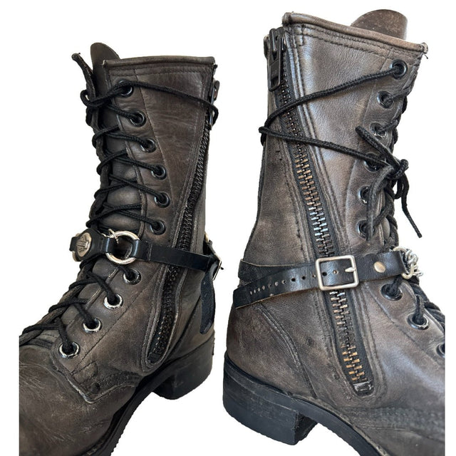 HARLEY-DAVIDSON Vintage Lace Up Zip Combat Moto Biker Ankle Boots - Botablu
