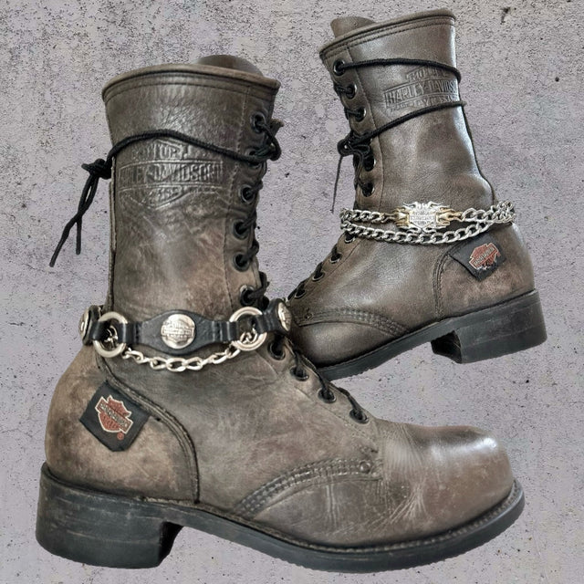 HARLEY-DAVIDSON Vintage Lace Up Zip Combat Moto Biker Ankle Boots - Botablu