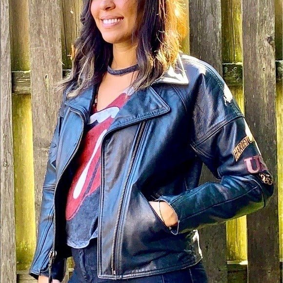HARLEY-DAVIDSON Vintage Moto Biker Black Leather Jacket - Botablu