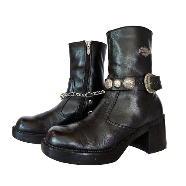 HARLEY-DAVIDSON Vintage Platform Zip Black Biker Motorcycle Boots - Botablu