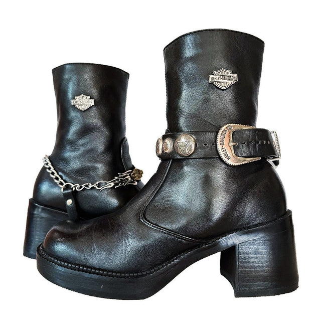 HARLEY-DAVIDSON Vintage Platform Zip Black Biker Motorcycle Boots - Botablu