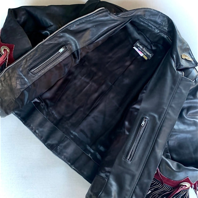 HARLEY-DAVIDSON Vintage Rose Fringe Black Leather Biker Motorcycle Jacket - Botablu