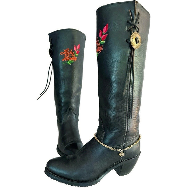 HARLEY-DAVIDSON Vintage Tall Knee High Black Cowboy Motorcycle Boots - Botablu