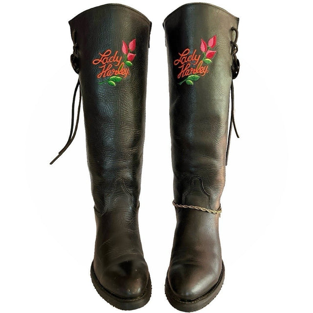 HARLEY-DAVIDSON Vintage Tall Knee High Black Cowboy Motorcycle Boots - Botablu