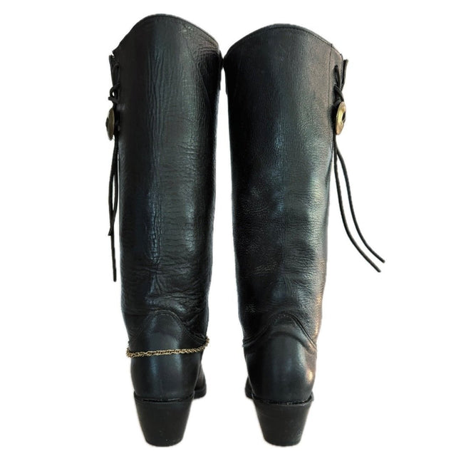 HARLEY-DAVIDSON Vintage Tall Knee High Black Cowboy Motorcycle Boots - Botablu