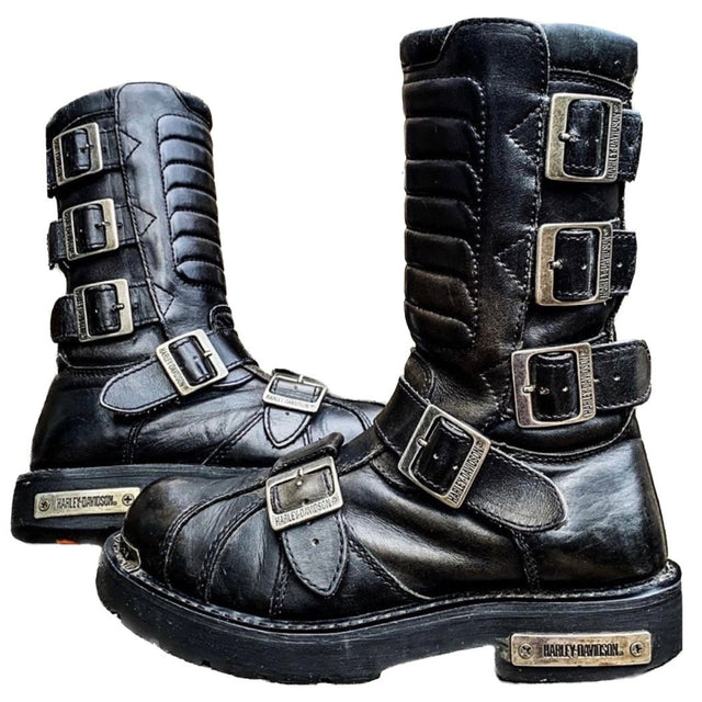 HARLEY-DAVIDSON Vintage “Terminator” Buckle Black Biker Combat Moto Boots - Botablu