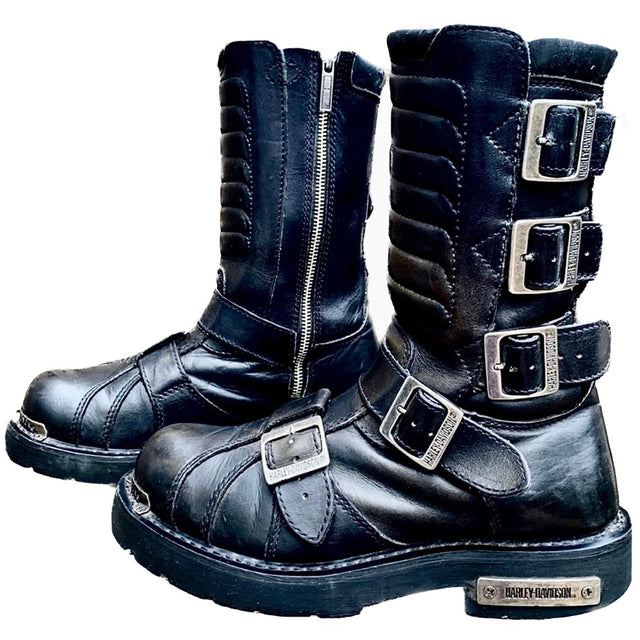 HARLEY-DAVIDSON Vintage “Terminator” Buckle Black Biker Combat Moto Boots - Botablu