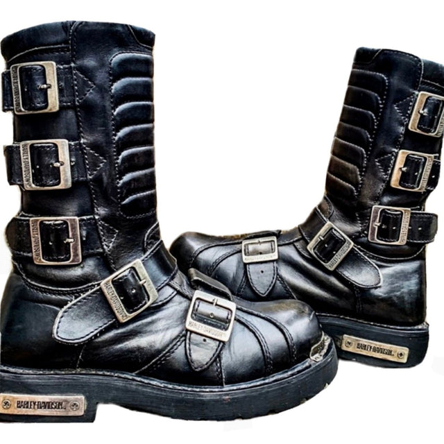 HARLEY-DAVIDSON Vintage “Terminator” Buckle Black Biker Combat Moto Boots - Botablu