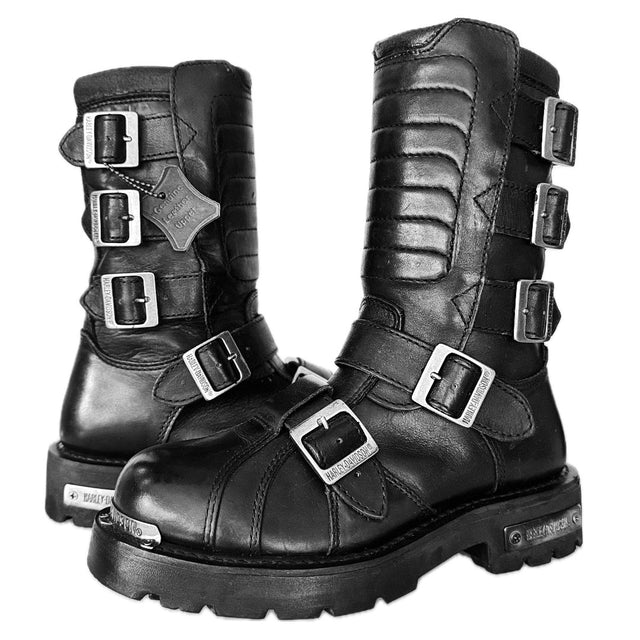 HARLEY-DAVIDSON Vintage Terminator Buckle Black Biker Motorcycle Boots - Botablu