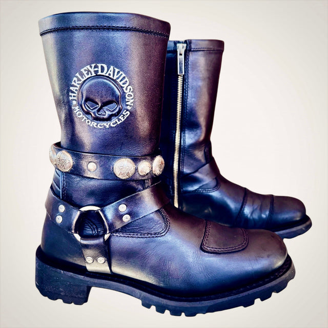 HARLEY-DAVIDSON Vintage Willie G Skull Harness Biker Boots – Men’s 9.5 - Botablu