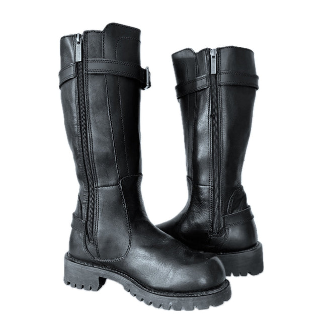 HARLEY-DAVIDSON Vintage Willie G Skull Knee High Black Motorcycle Boots - Botablu