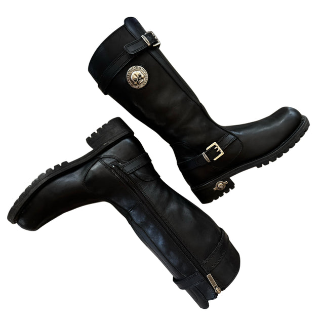 HARLEY-DAVIDSON Vintage Willie G Skull Tall Black Biker Boots - Botablu