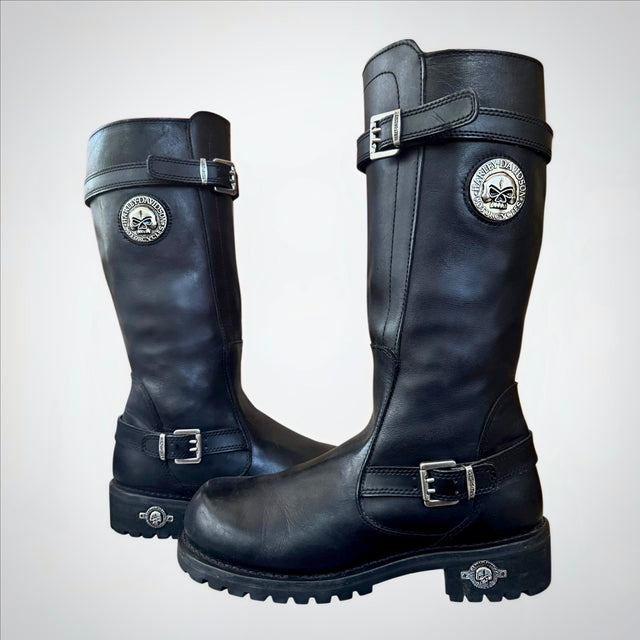 HARLEY-DAVIDSON Vintage Willie G Skull Tall Black Biker Boots - Botablu