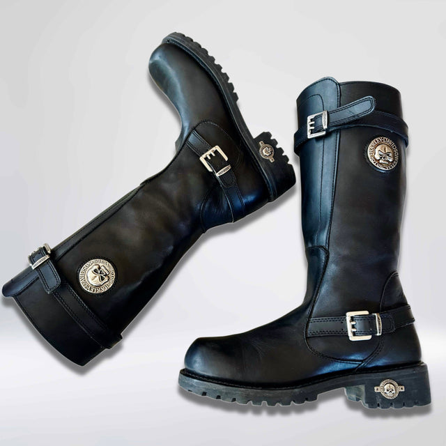HARLEY-DAVIDSON Vintage Willie G Skull Tall Black Biker Boots - Botablu