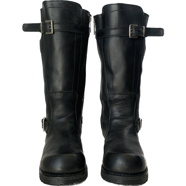 HARLEY-DAVIDSON Vintage Willie G Skull Tall Black Leather Biker Motorcycle Boots - Botablu