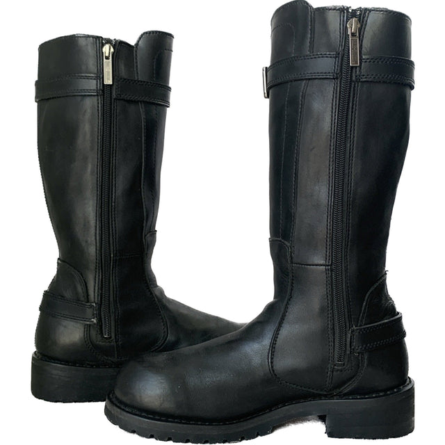 HARLEY-DAVIDSON Vintage Willie G Skull Tall Black Leather Biker Motorcycle Boots - Botablu