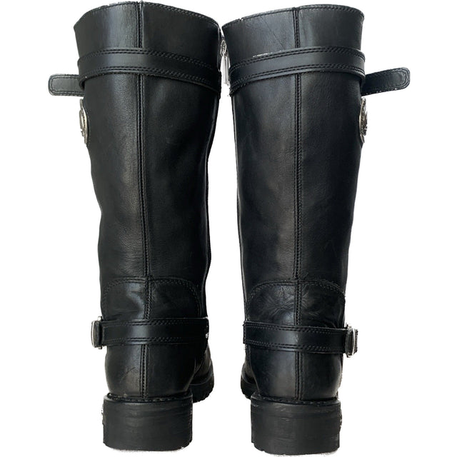 HARLEY-DAVIDSON Vintage Willie G Skull Tall Black Leather Biker Motorcycle Boots - Botablu