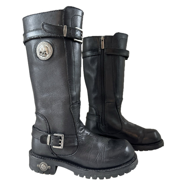 HARLEY-DAVIDSON Vintage Willie G Skull Tall Black Motorcycle Boots - Botablu